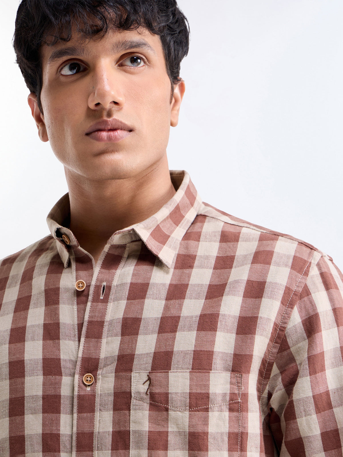 check Regular Fit Shirt - Brown t4option_1