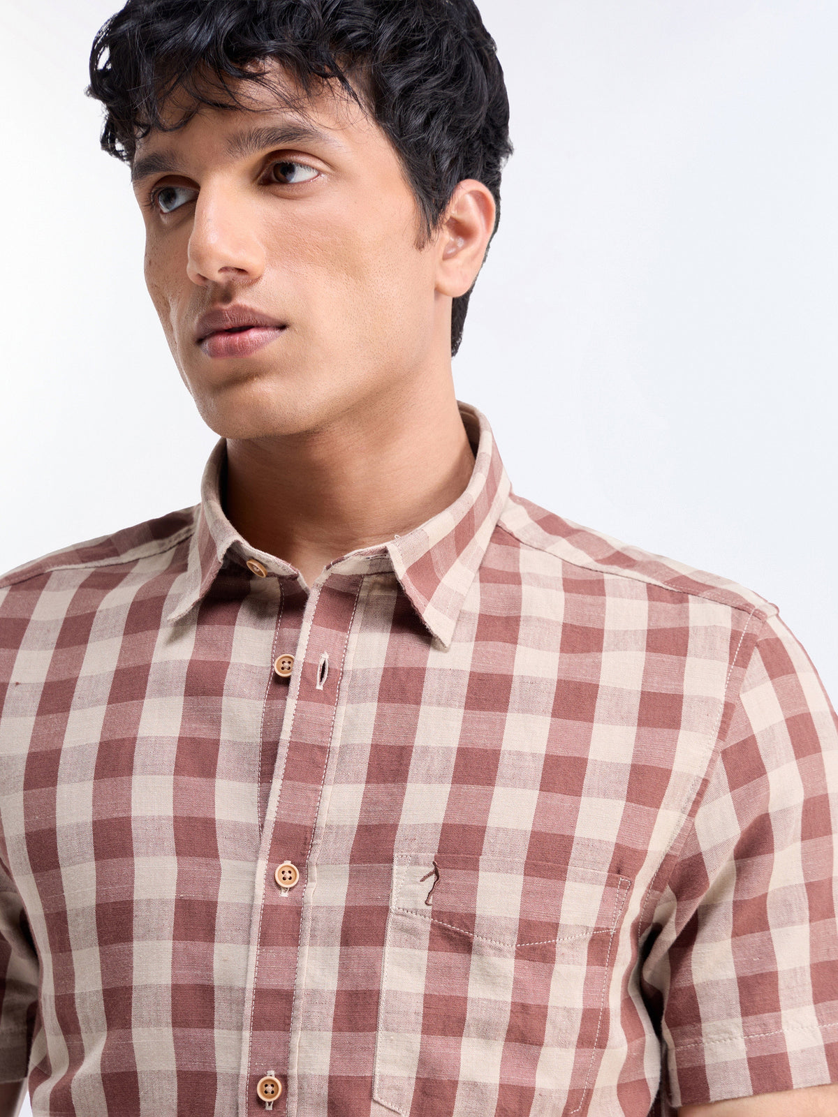 check Regular Fit Shirt - Brown t4option_1