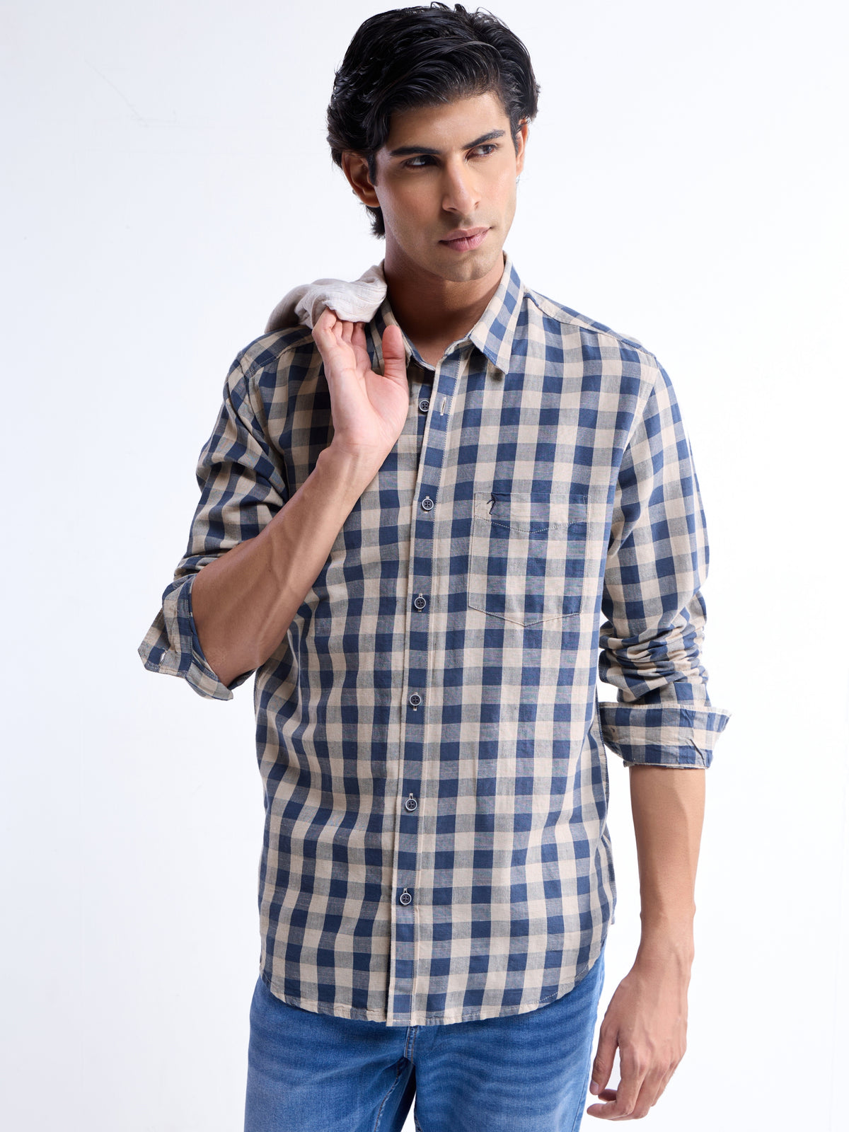 check Regular Fit Shirt - Navy t4option_0