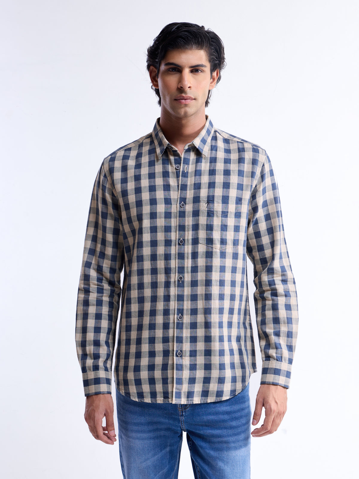check Regular Fit Shirt - Navy t4option_0