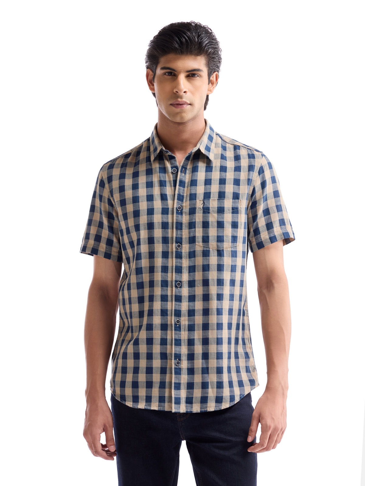 check Regular Fit Shirt - Navy t4option_0