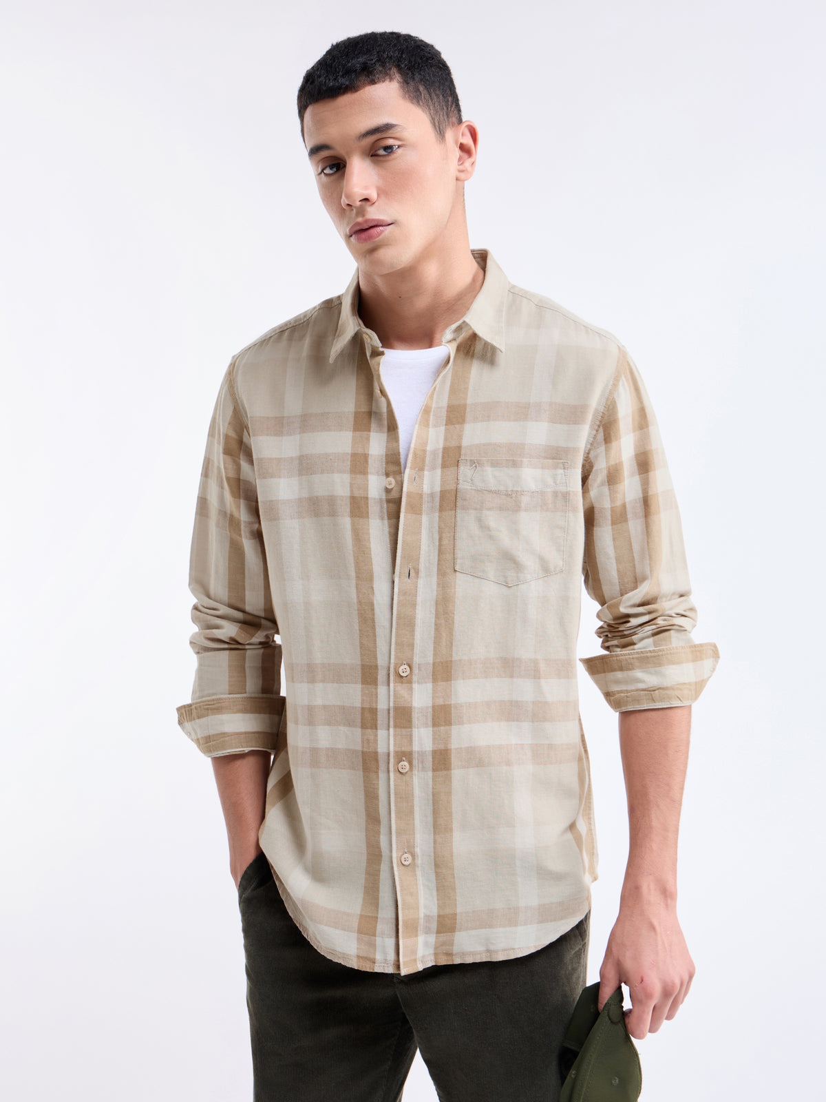 Tan check Regular Fit Shirt - Tan t4option_0