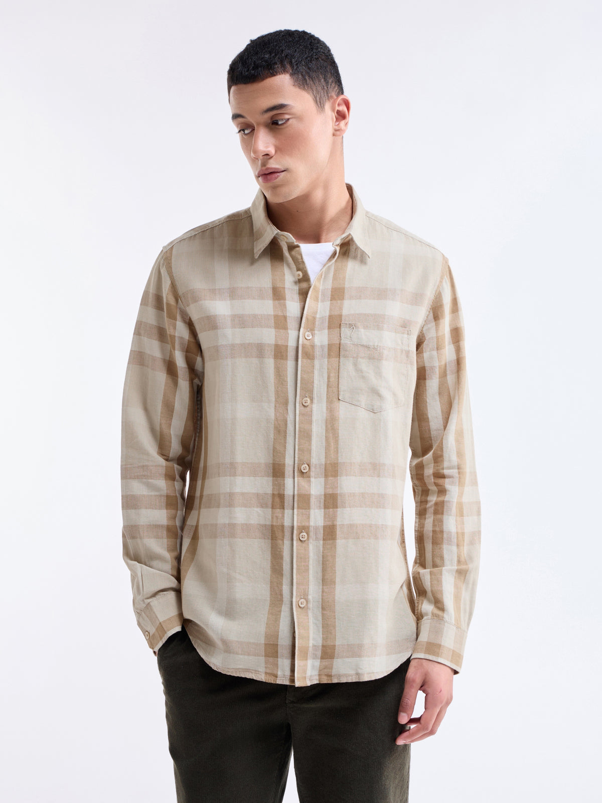 Tan check Regular Fit Shirt - Tan t4option_0