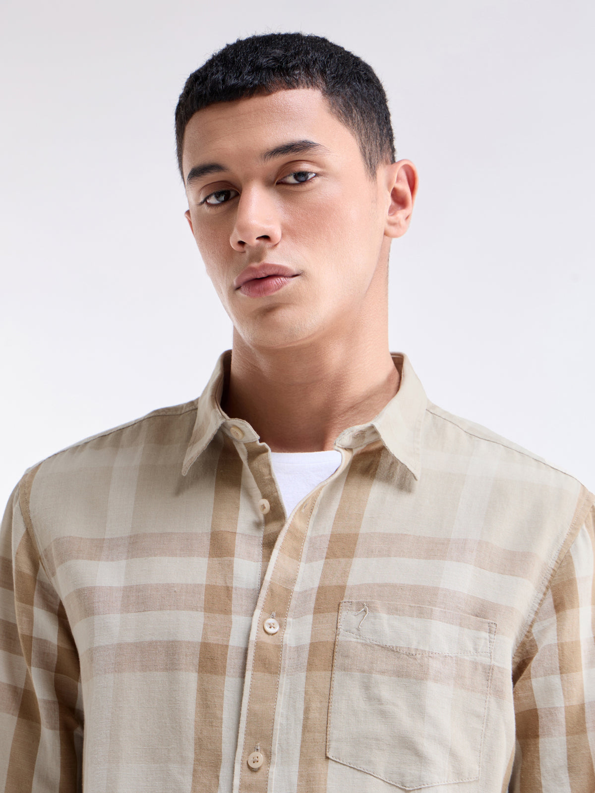 Tan check Regular Fit Shirt - Tan t4option_0