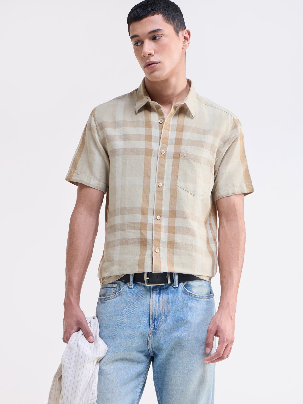 Tan check Regular Fit Shirt - Tan t4option_0