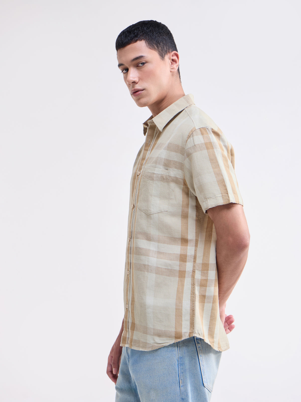 Tan check Regular Fit Shirt - Tan t4option_0