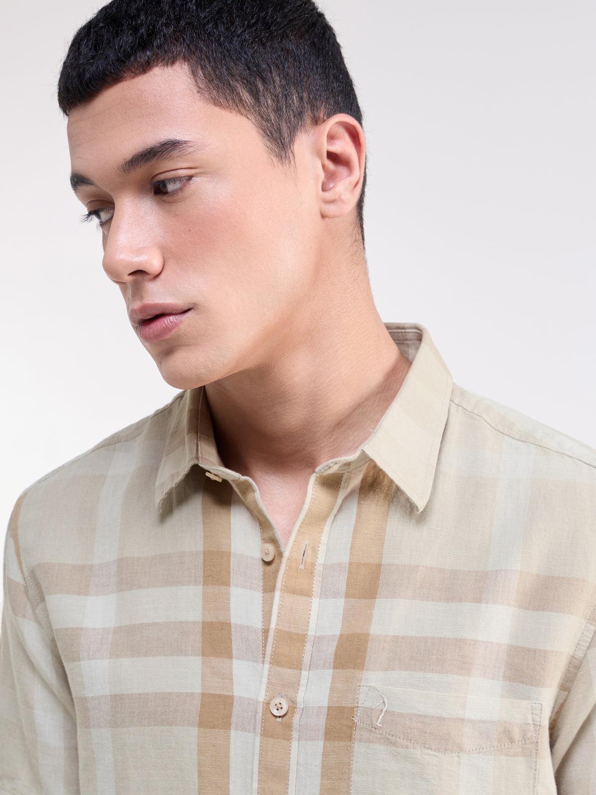 Tan check Regular Fit Shirt - Tan t4option_0