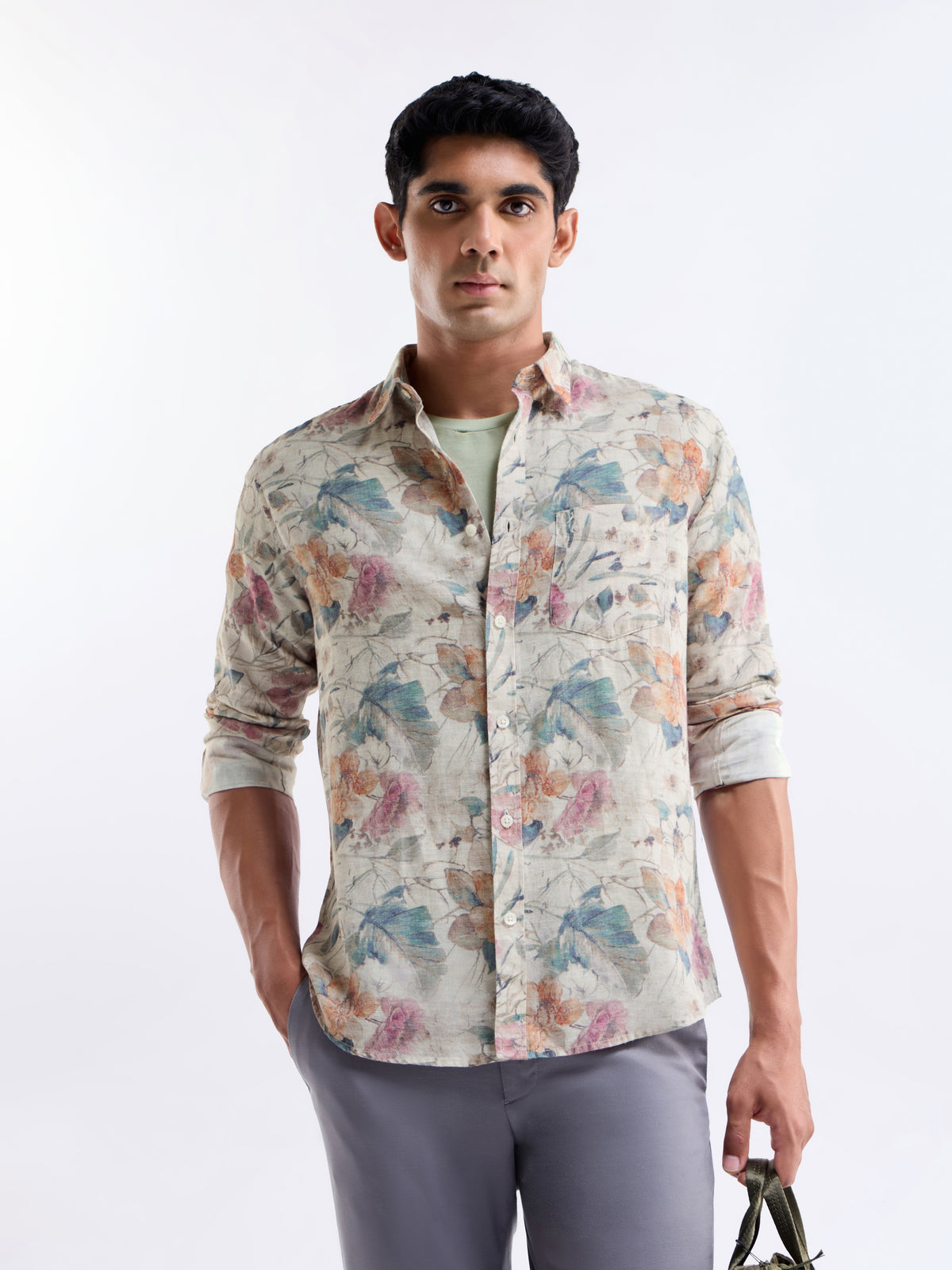 Natural Printed Regular Fit Shirt - Natural t4option_0
