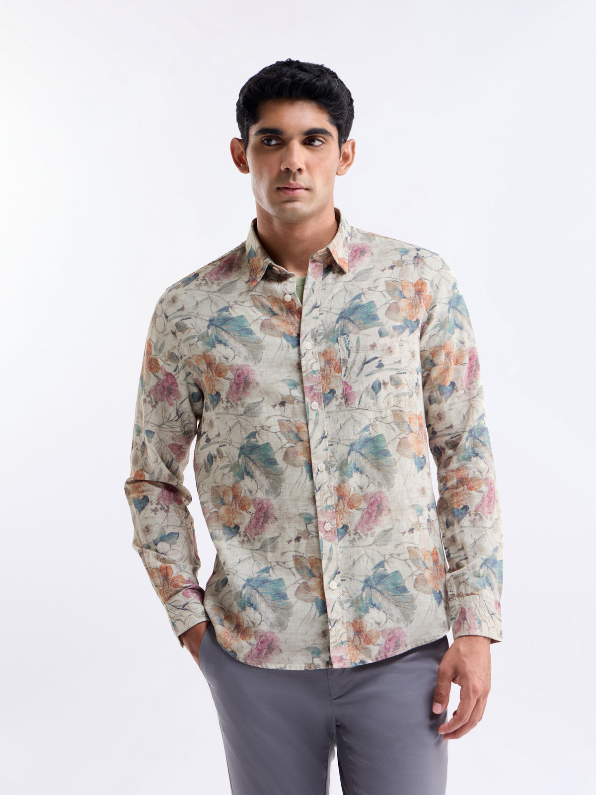 Natural Printed Regular Fit Shirt - Natural t4option_0