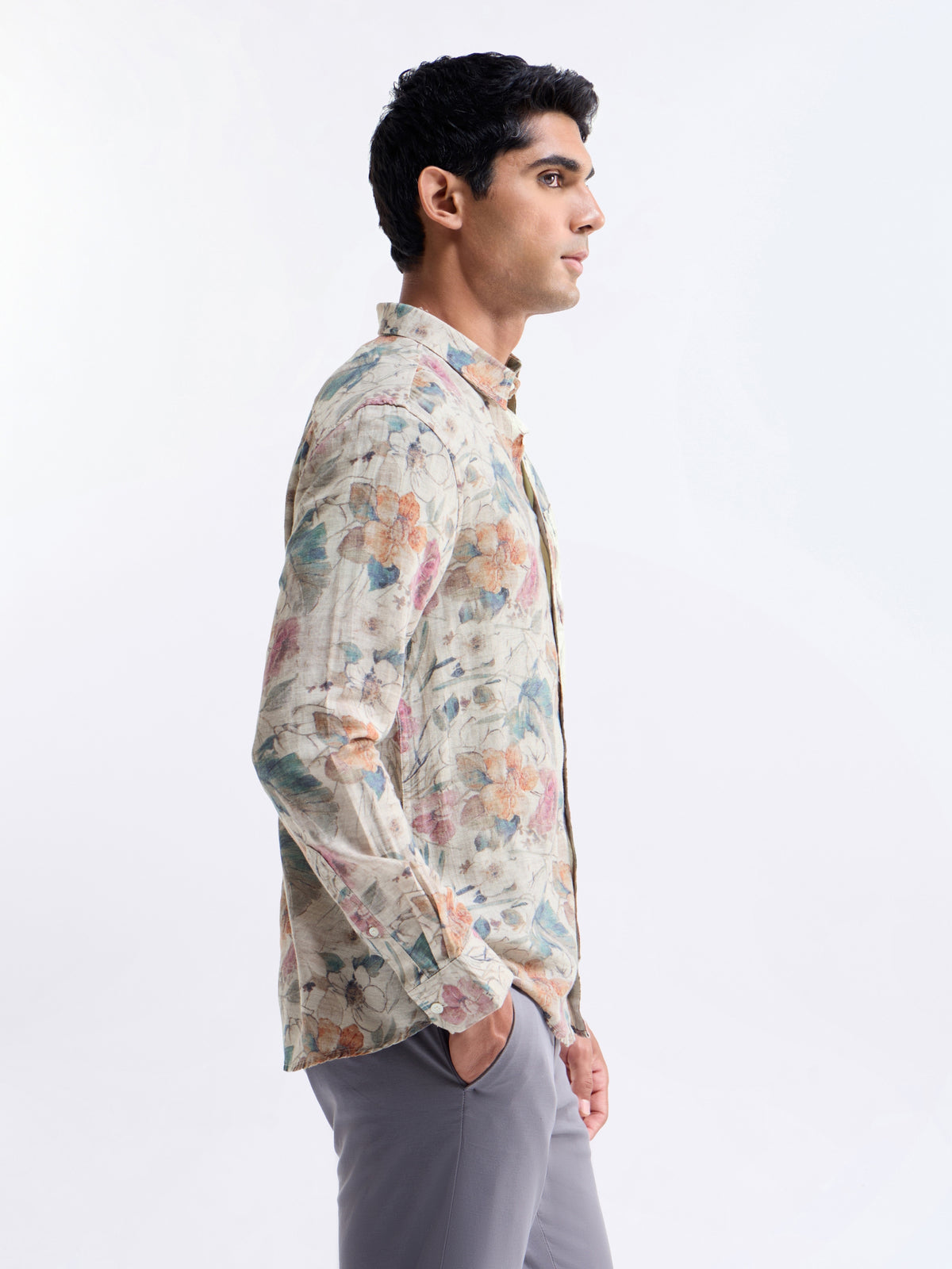 Natural Printed Regular Fit Shirt - Natural t4option_0
