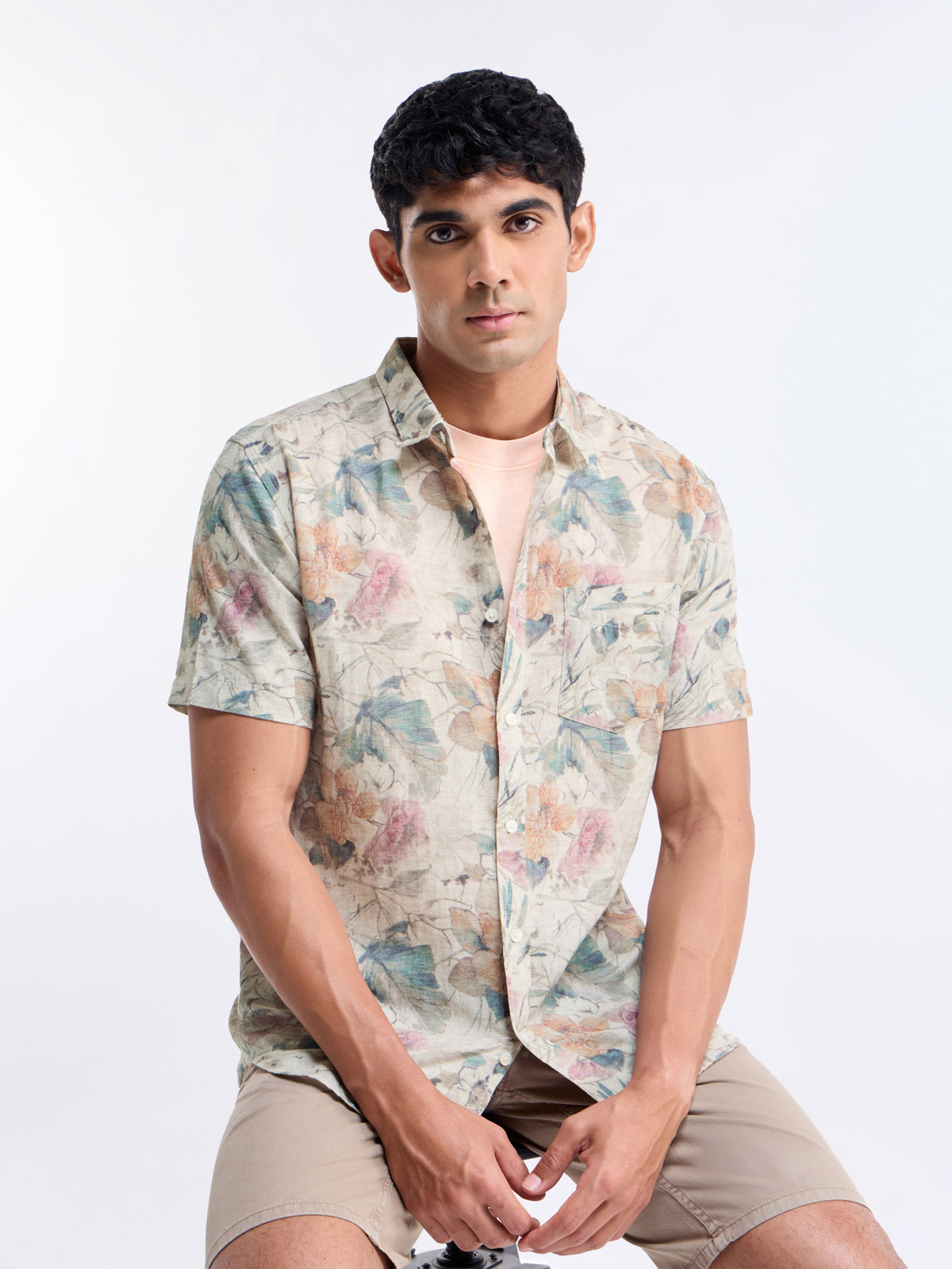 Natural Printed Regular Fit Shirt - Natural t4option_0