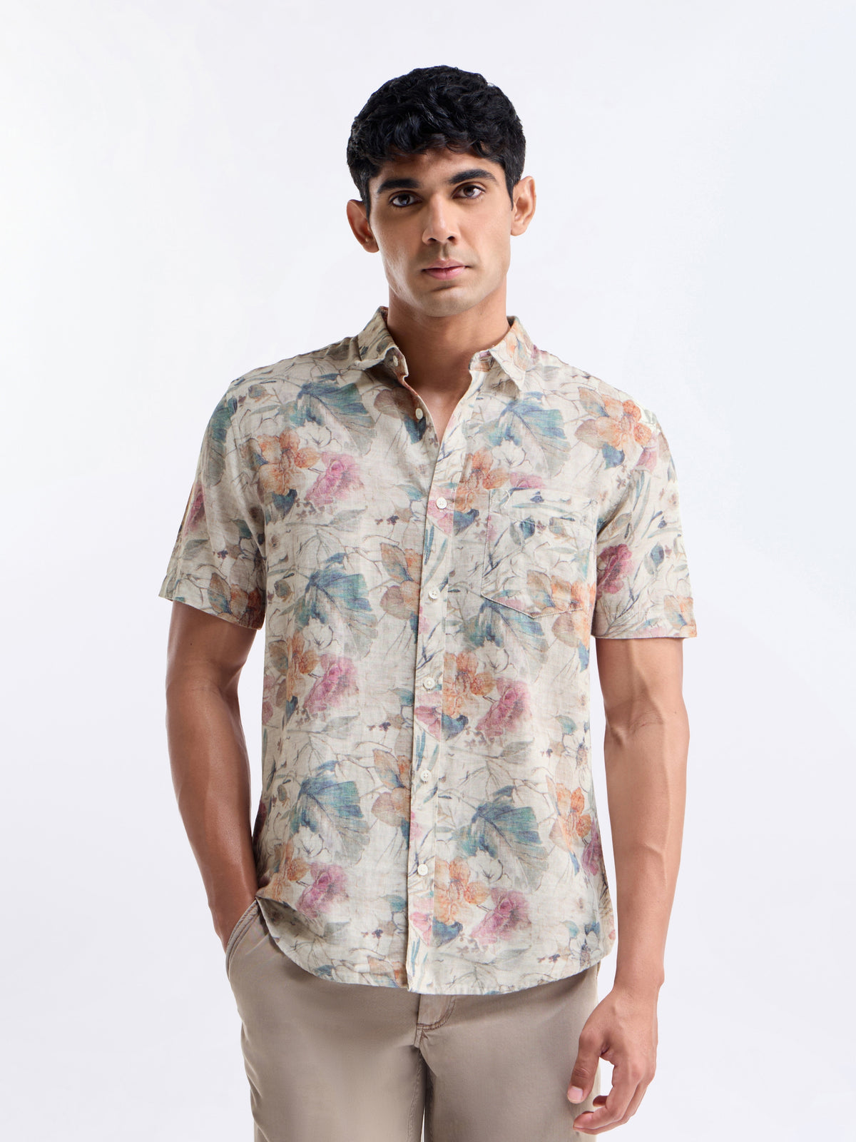 Natural Printed Regular Fit Shirt - Natural t4option_0