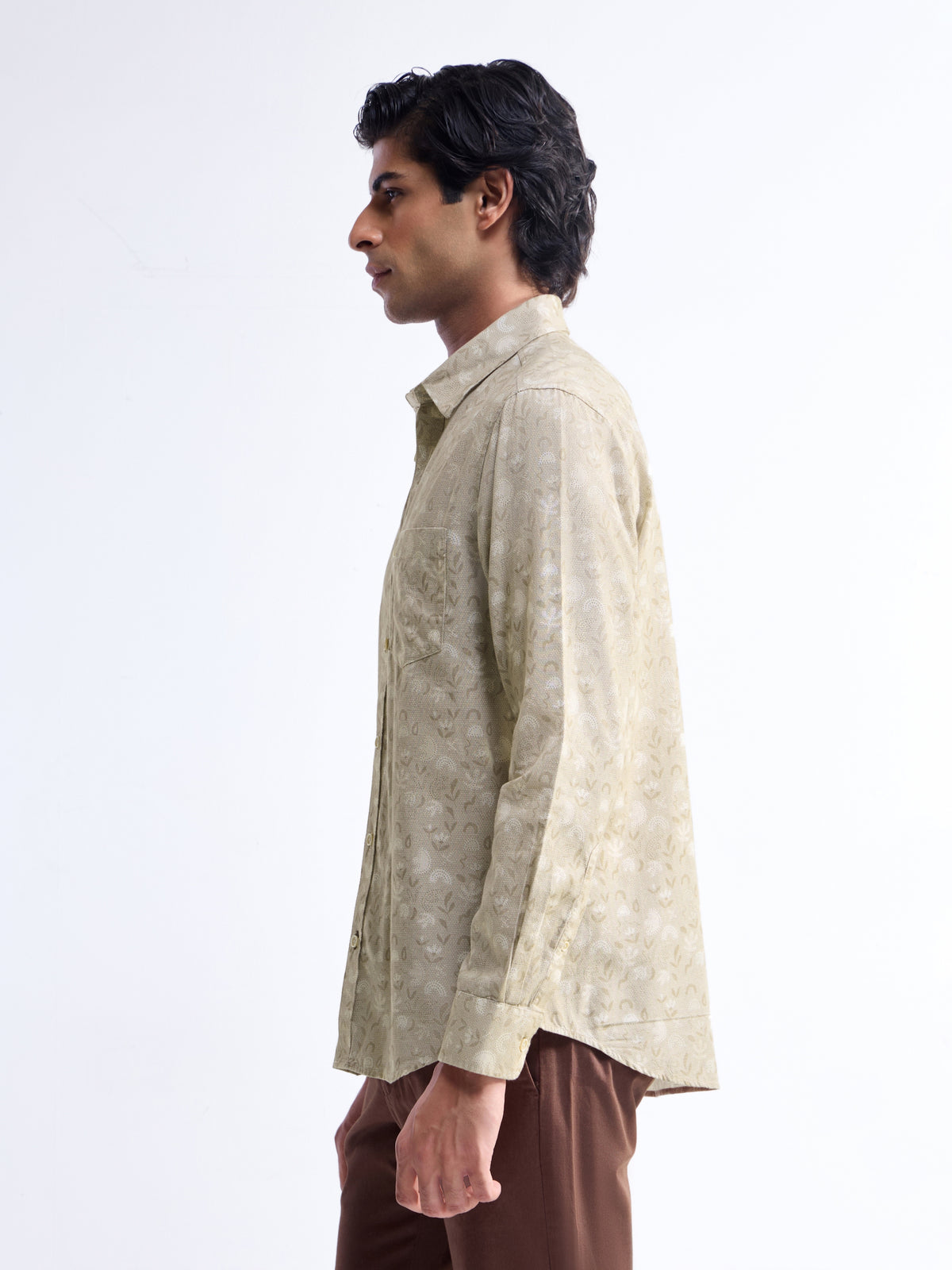 Khaki Printed Regular Fit Shirt - Khaki t4option_0