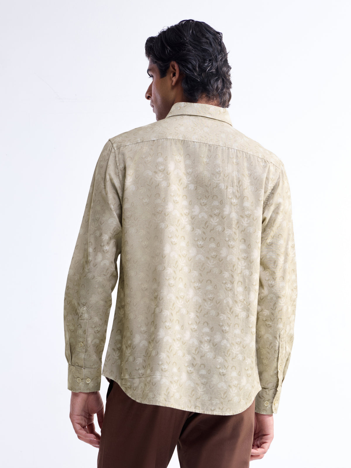 Khaki Printed Regular Fit Shirt - Khaki t4option_0