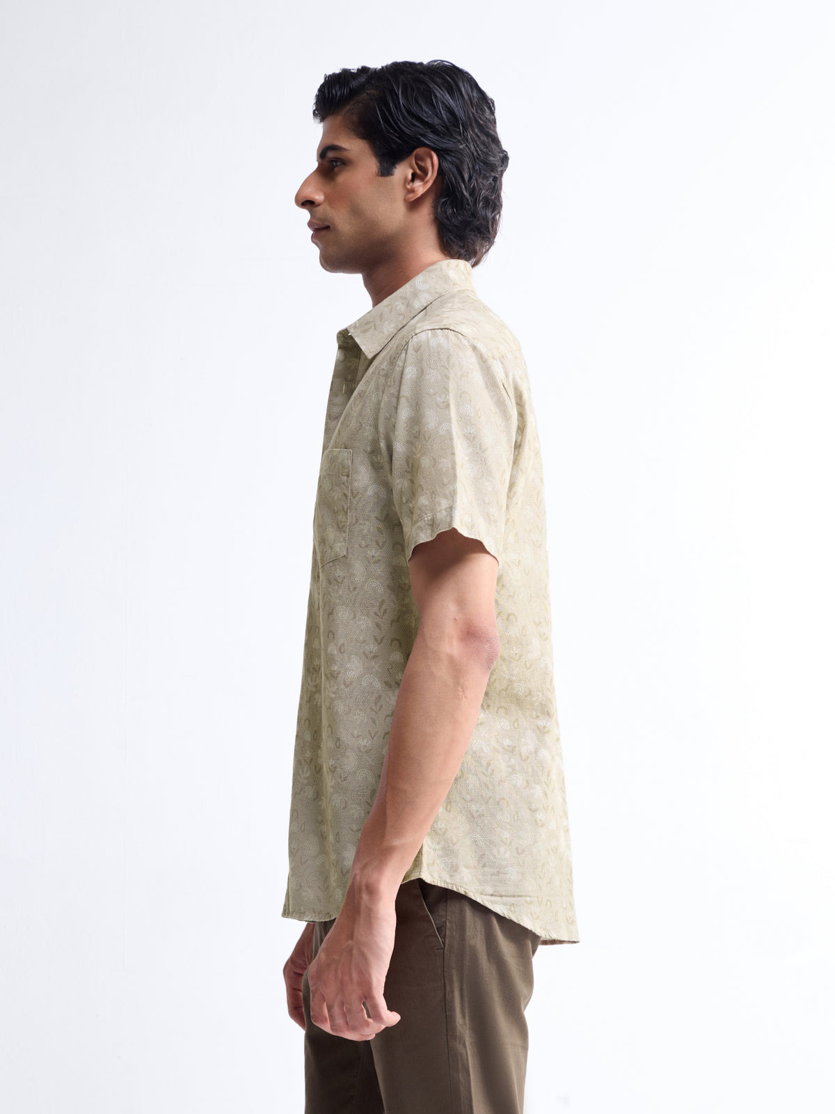 Khaki Printed Regular Fit Shirt - Khaki t4option_0