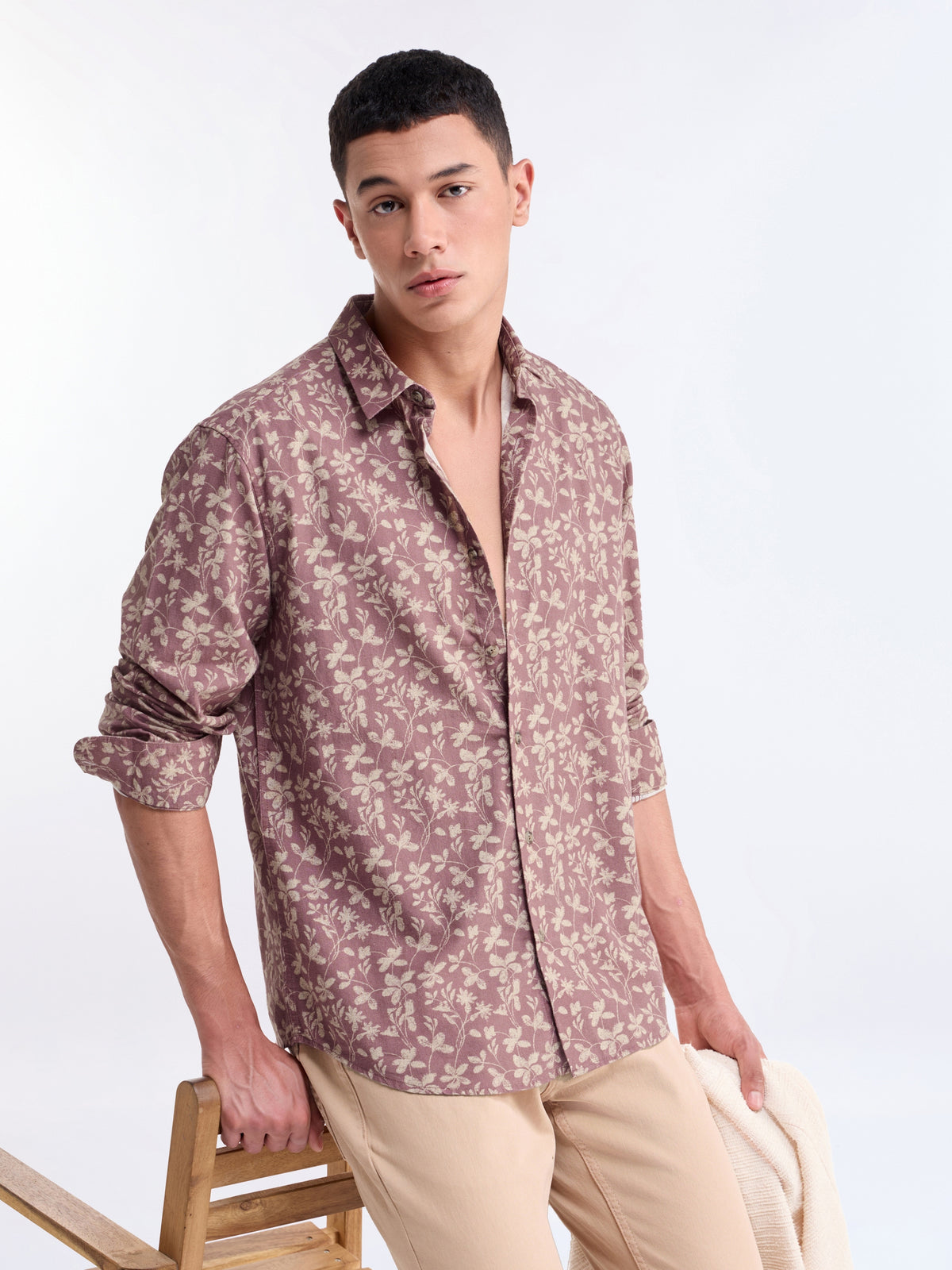 Mauve Printed Regular Fit Shirt - Mauve t4option_0