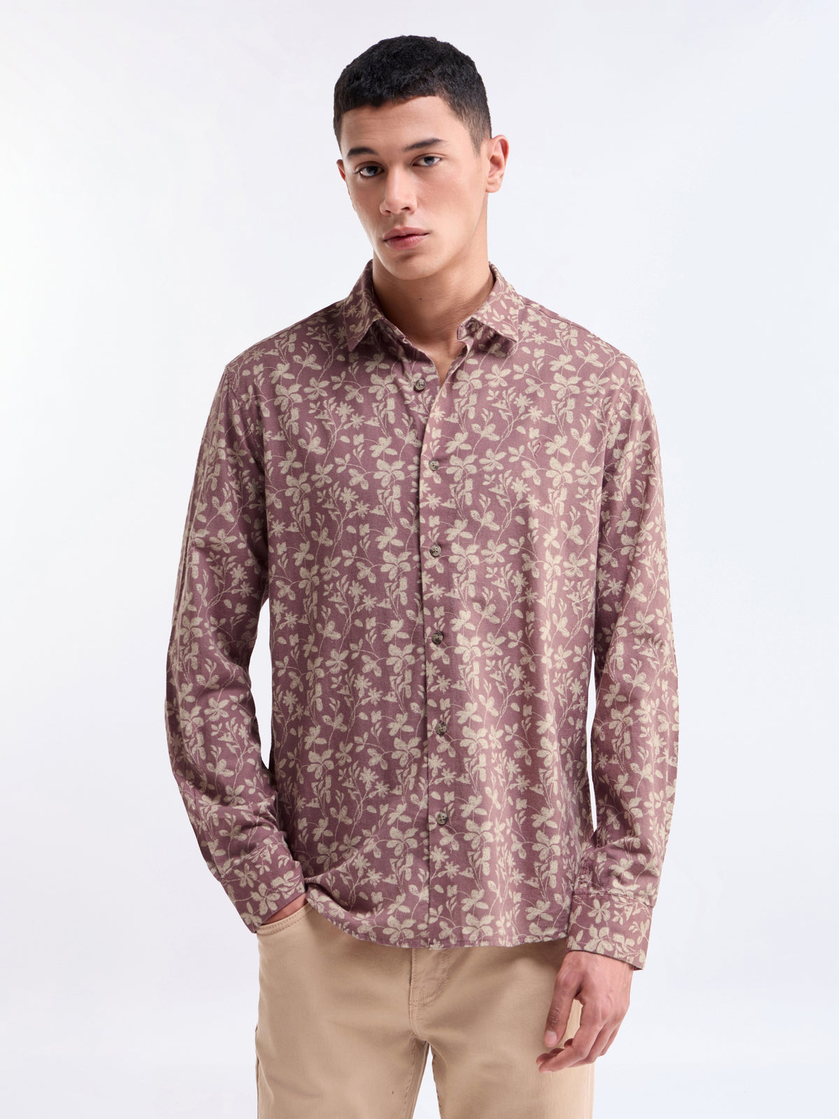 Mauve Printed Regular Fit Shirt - Mauve t4option_0