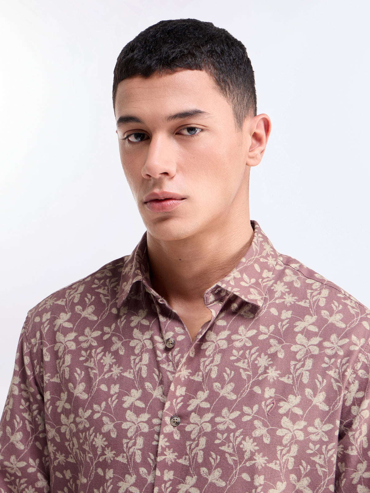 Mauve Printed Regular Fit Shirt - Mauve t4option_0