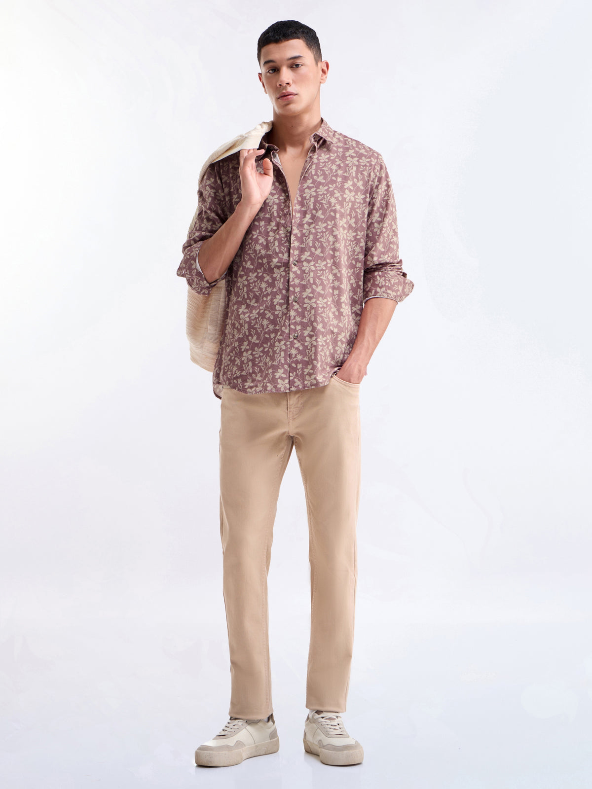 Mauve Printed Regular Fit Shirt - Mauve t4option_0
