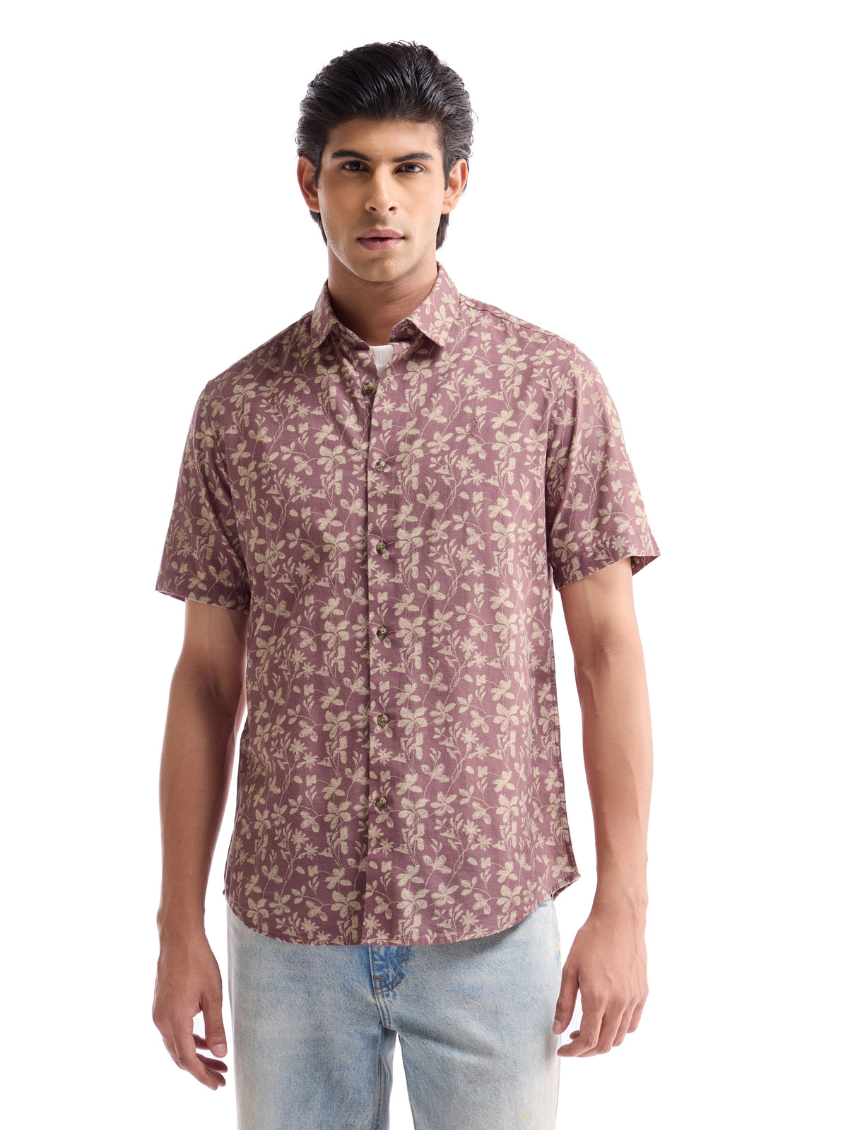 Mauve Printed Regular Fit Shirt - Mauve t4option_0