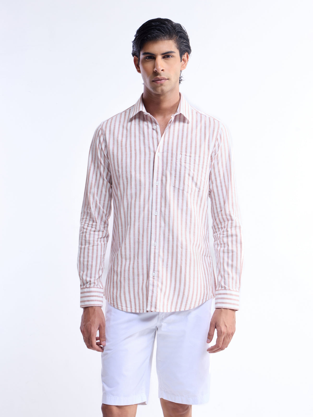 Striped Regular Fit Shirt - Orange t4option_0