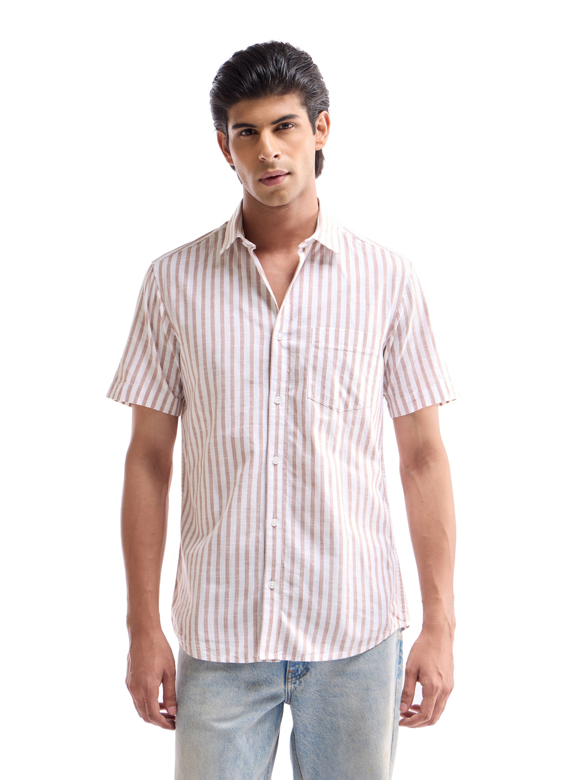 Striped Regular Fit Shirt - Orange t4option_0