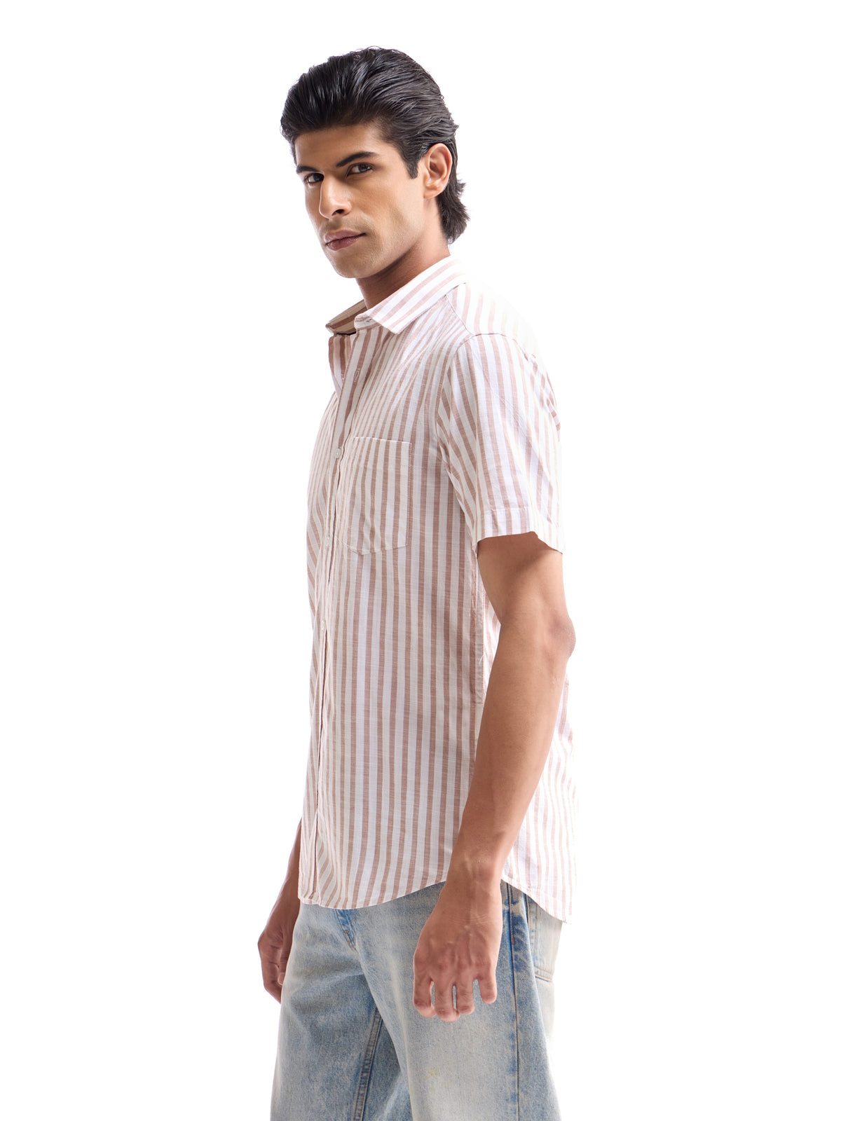 Striped Regular Fit Shirt - Orange t4option_0