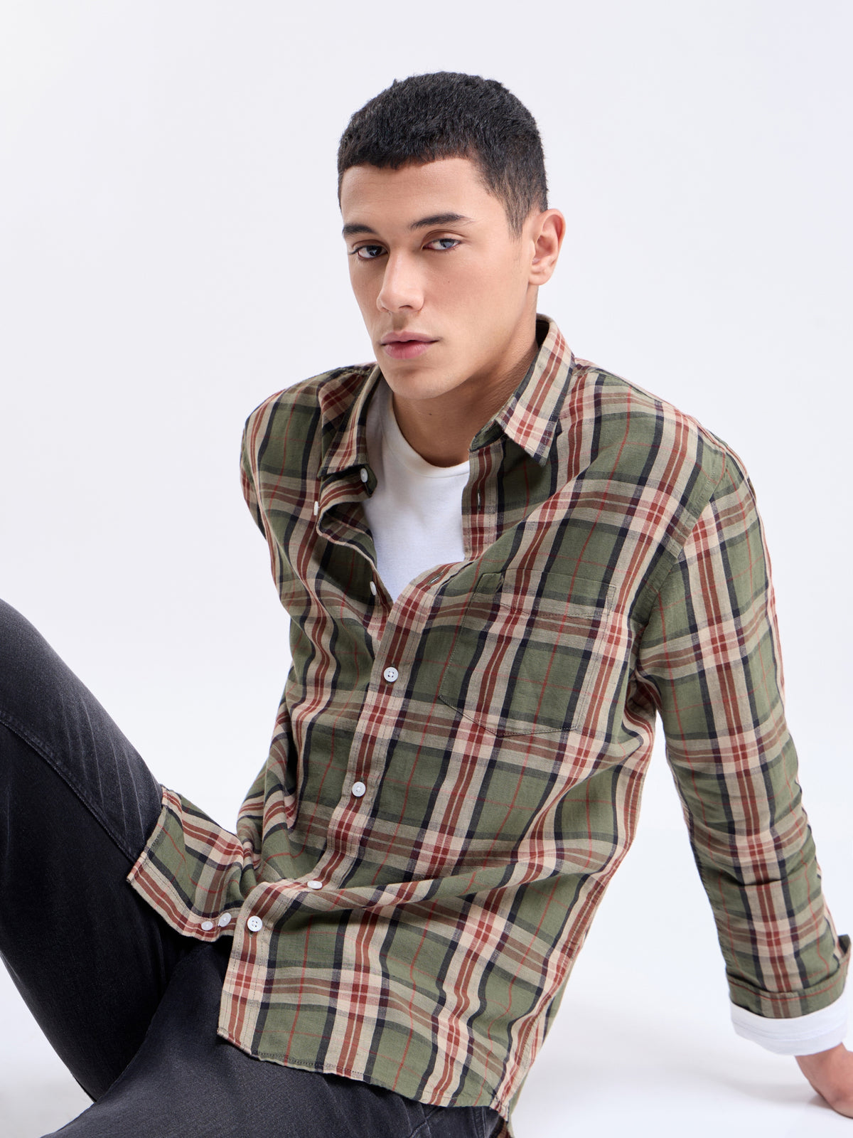 check Regular Fit Shirt - Olive t4option_0
