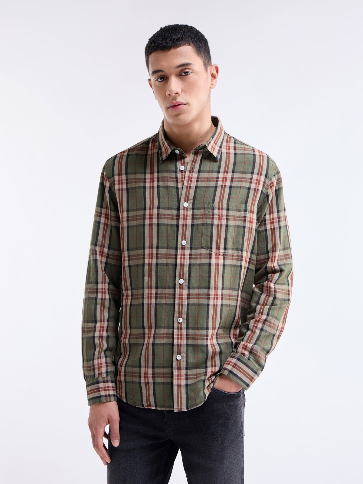 check Regular Fit Shirt - Olive t4option_0