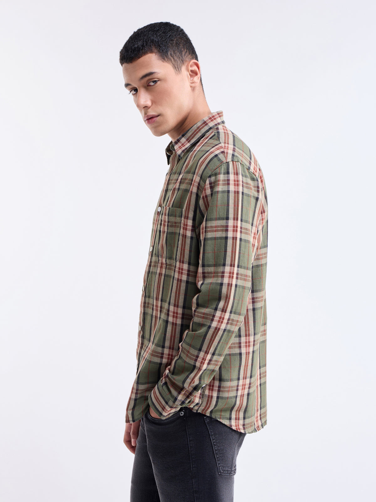 check Regular Fit Shirt - Olive t4option_0