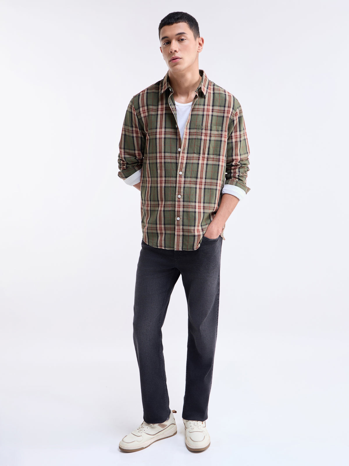 check Regular Fit Shirt - Olive t4option_0