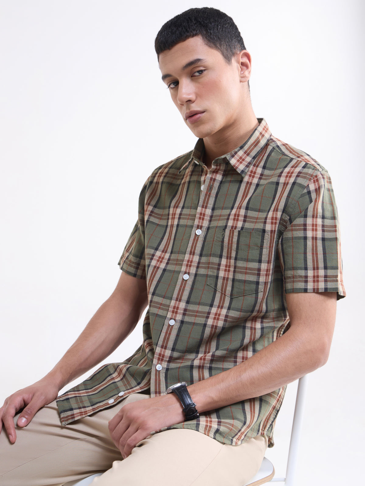 check Regular Fit Shirt - Olive t4option_0