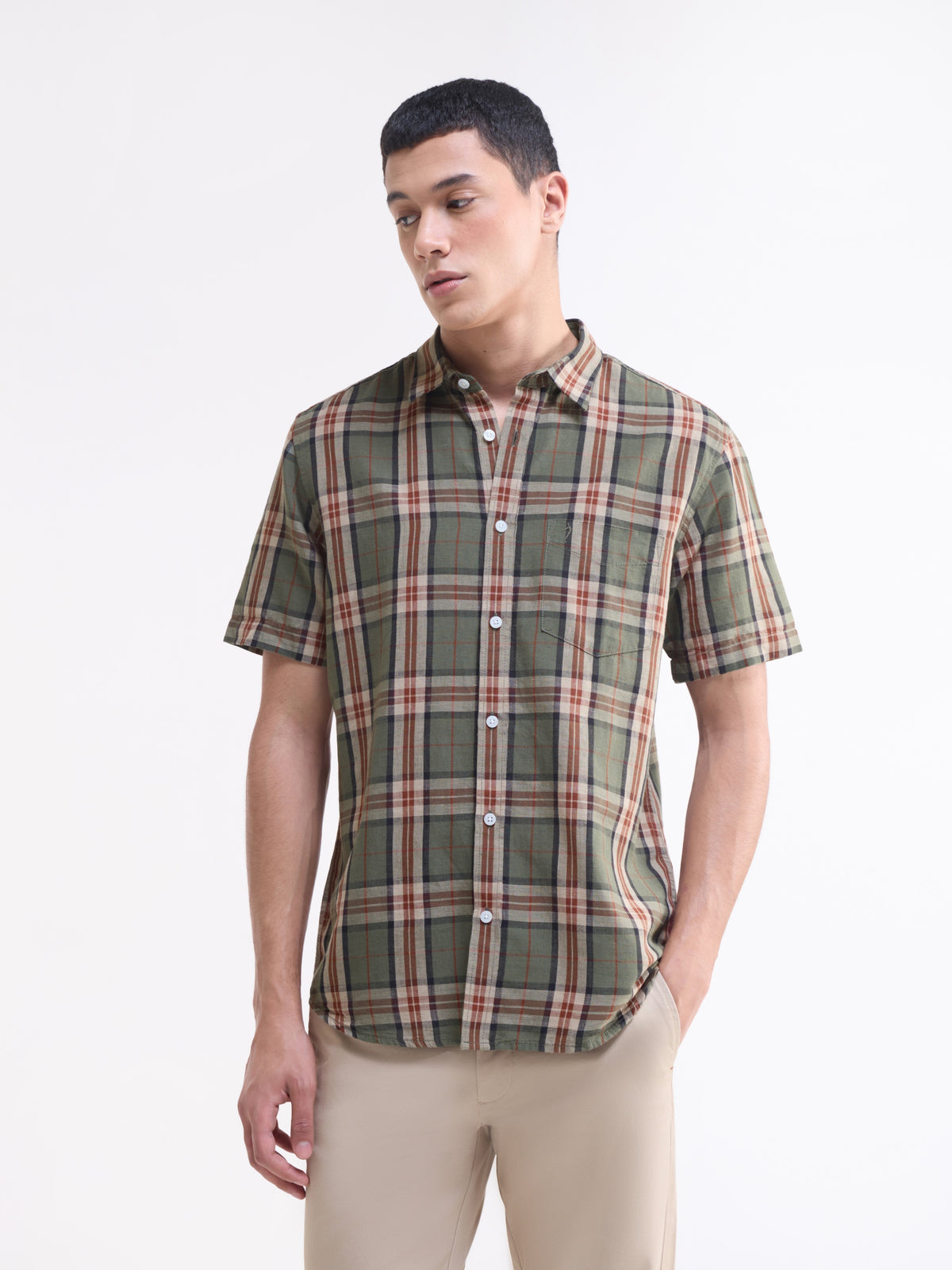 check Regular Fit Shirt - Olive t4option_0