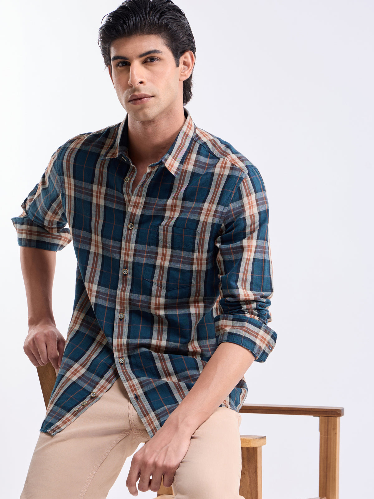 check Regular Fit Shirt - Teal t4option_1