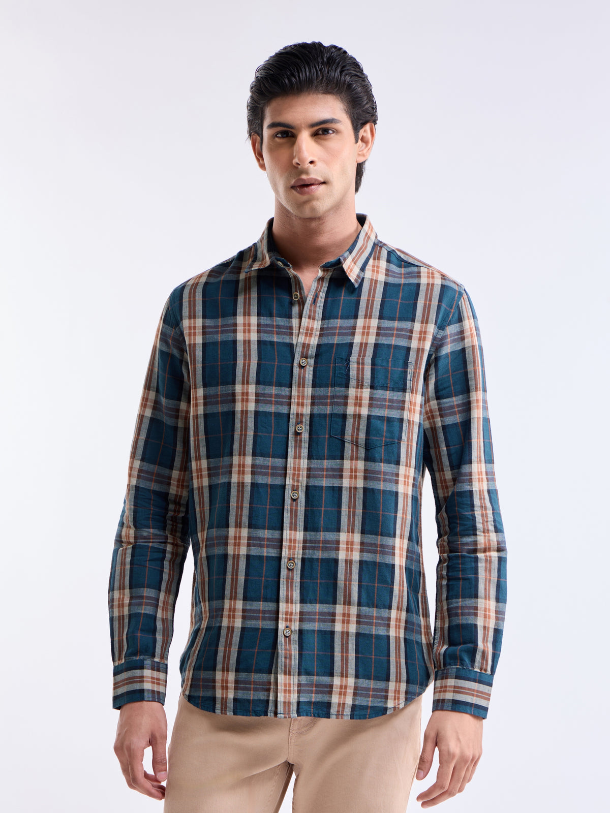 check Regular Fit Shirt - Teal t4option_1