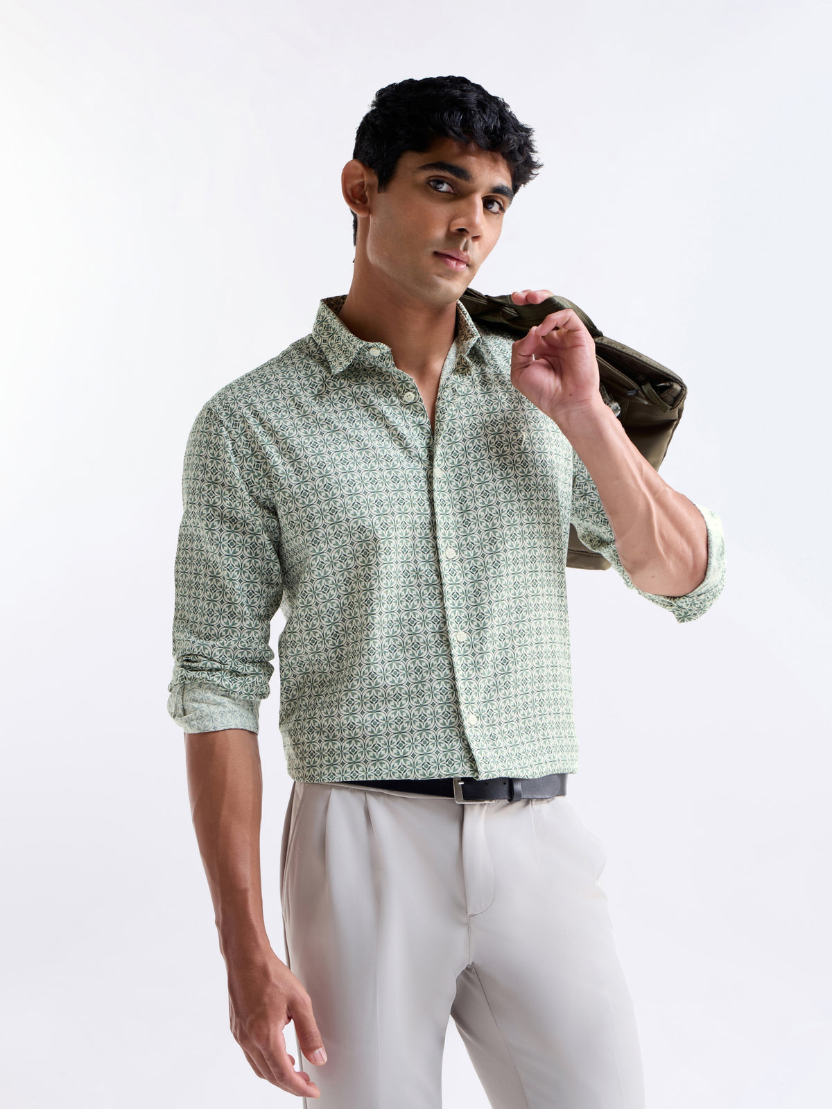 Light Green Printed Regular Fit Shirt - Lt Green t4option_0