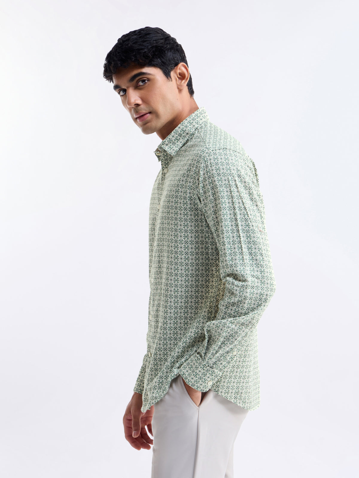 Light Green Printed Regular Fit Shirt - Lt Green t4option_0