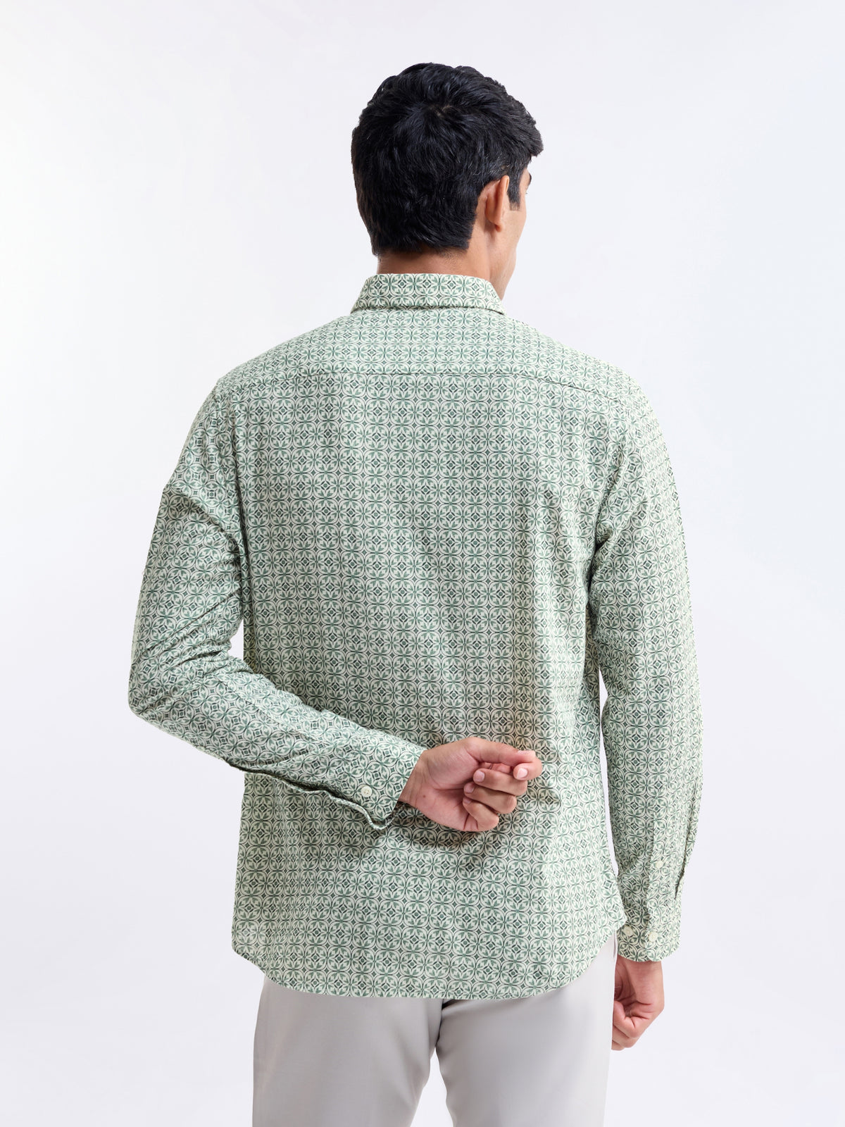 Light Green Printed Regular Fit Shirt - Lt Green t4option_0