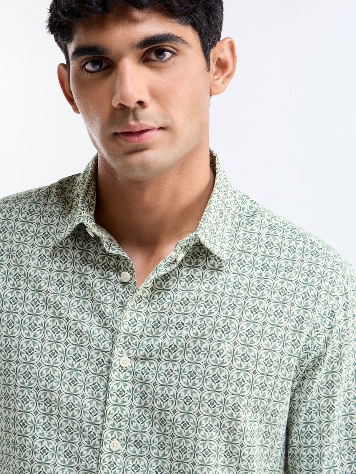 Light Green Printed Regular Fit Shirt - Lt Green t4option_0