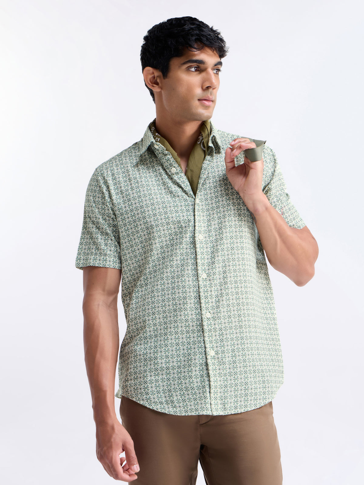 Light Green Printed Regular Fit Shirt - Lt Green t4option_0