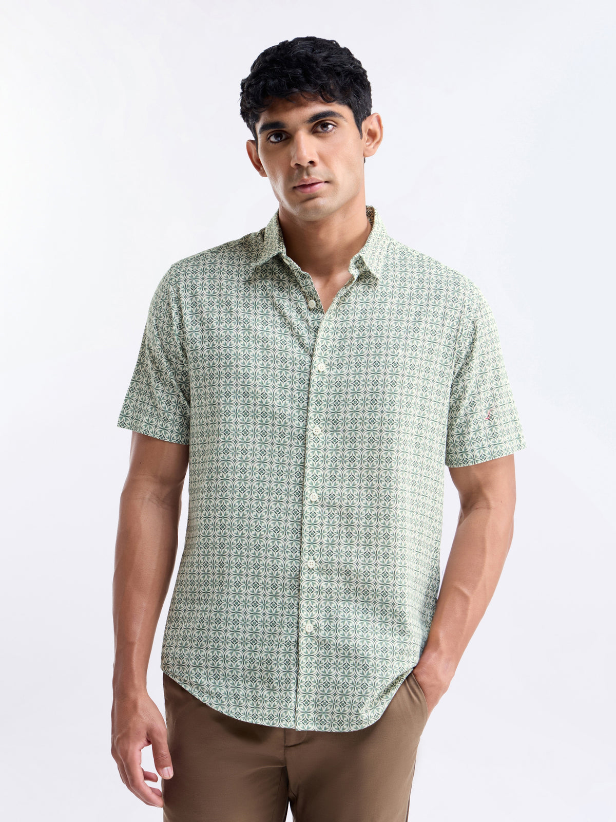 Light Green Printed Regular Fit Shirt - Lt Green t4option_0