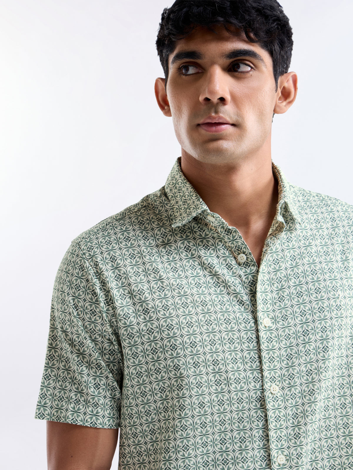 Light Green Printed Regular Fit Shirt - Lt Green t4option_0