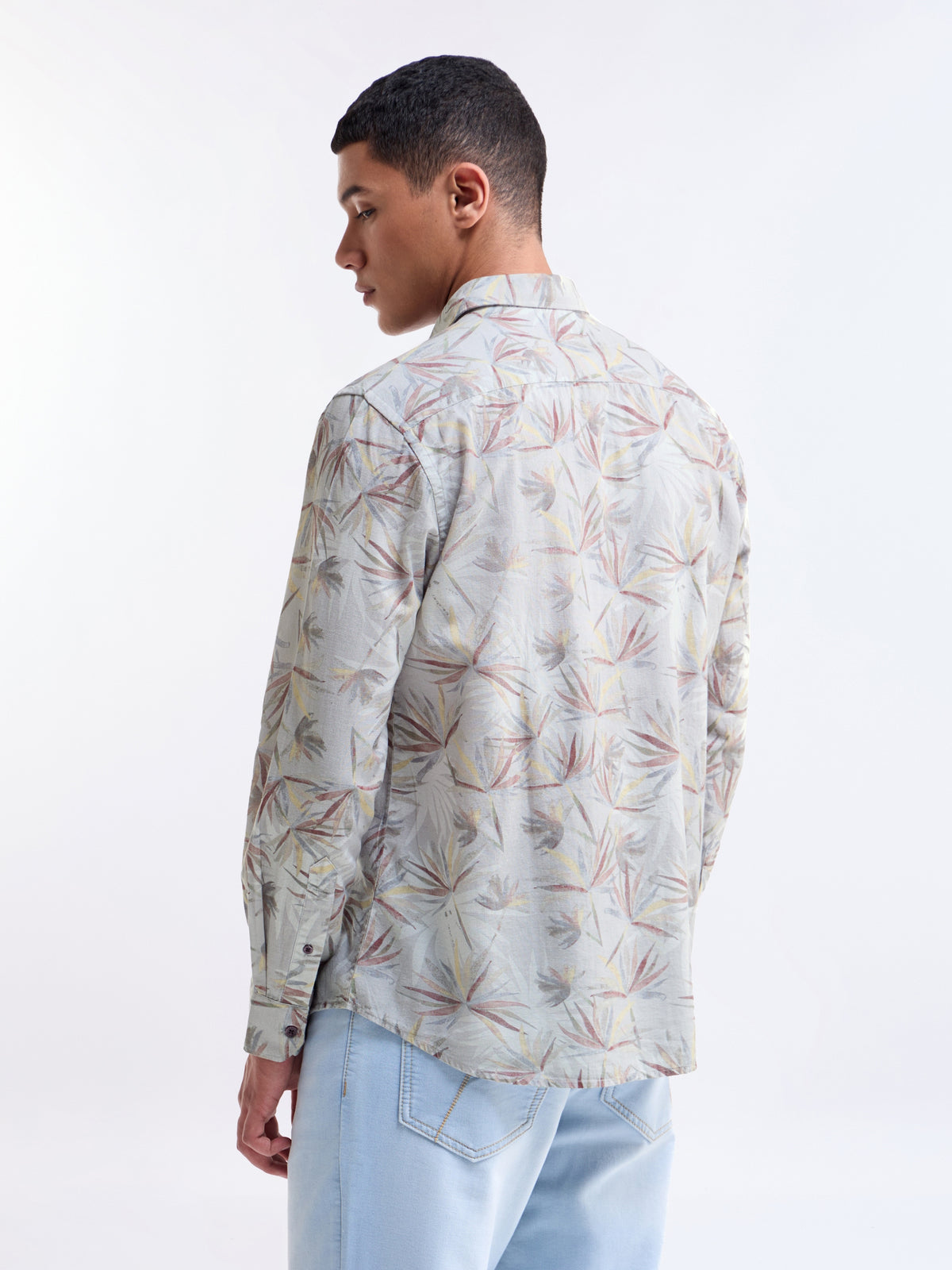 Light Grey Printed Regular Fit Shirt - Light Grey t4option_0