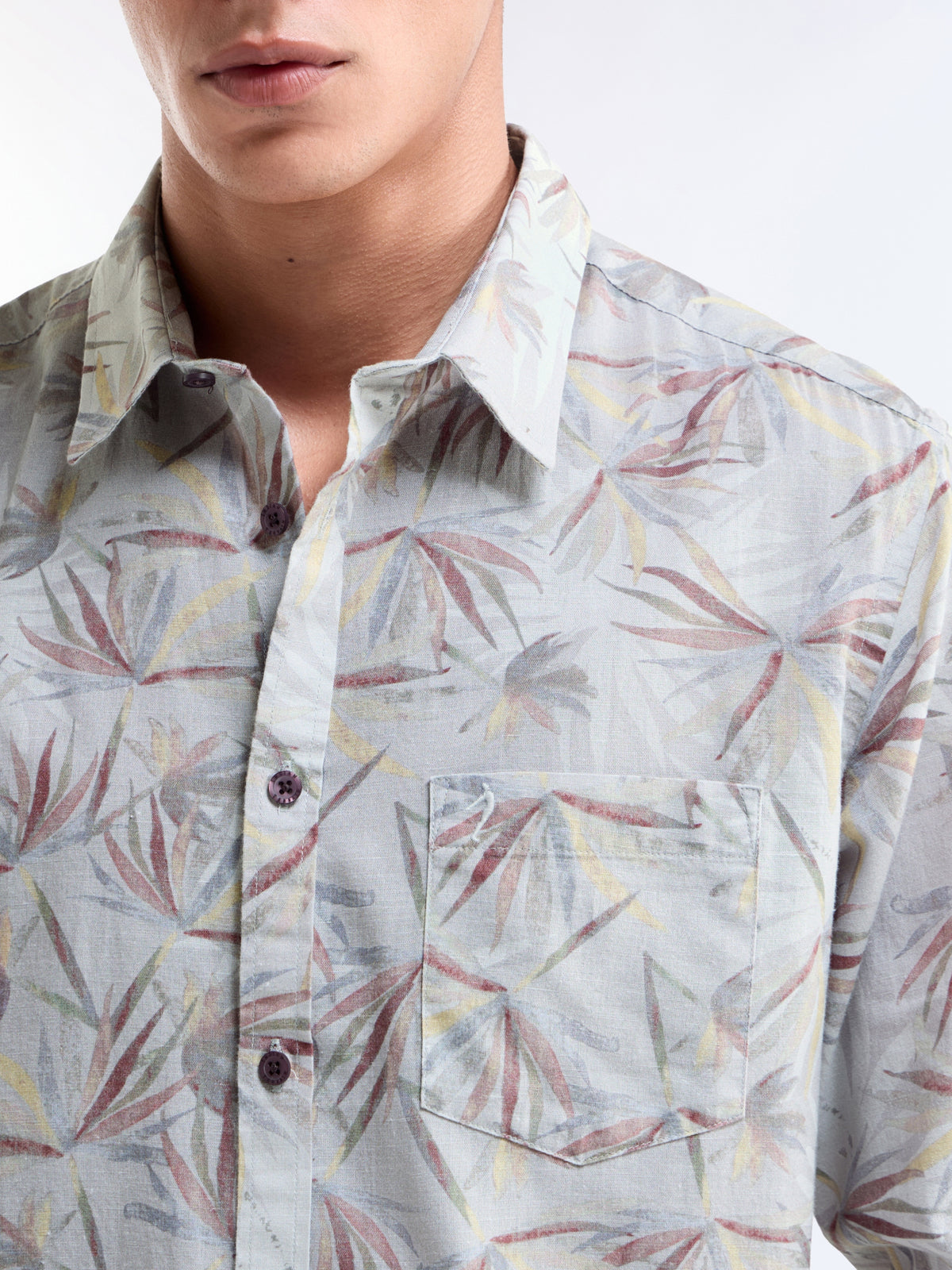 Light Grey Printed Regular Fit Shirt - Light Grey t4option_0