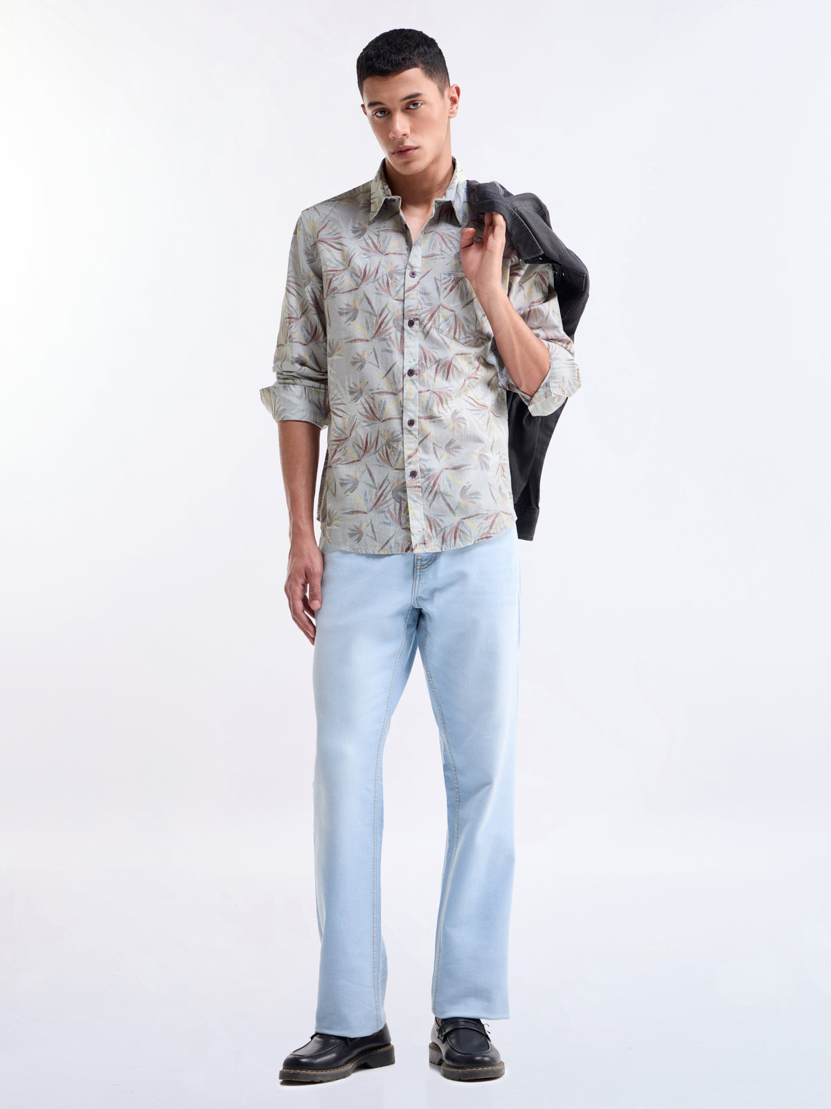 Light Grey Printed Regular Fit Shirt - Light Grey t4option_0