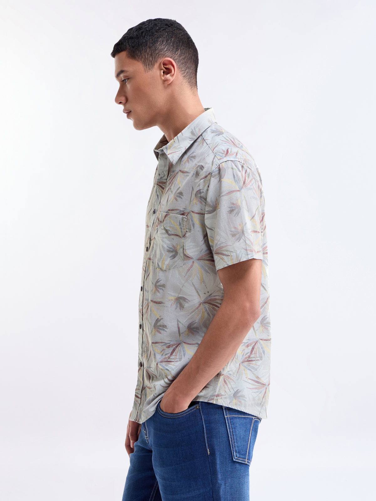 Light Grey Printed Regular Fit Shirt - Light Grey t4option_0