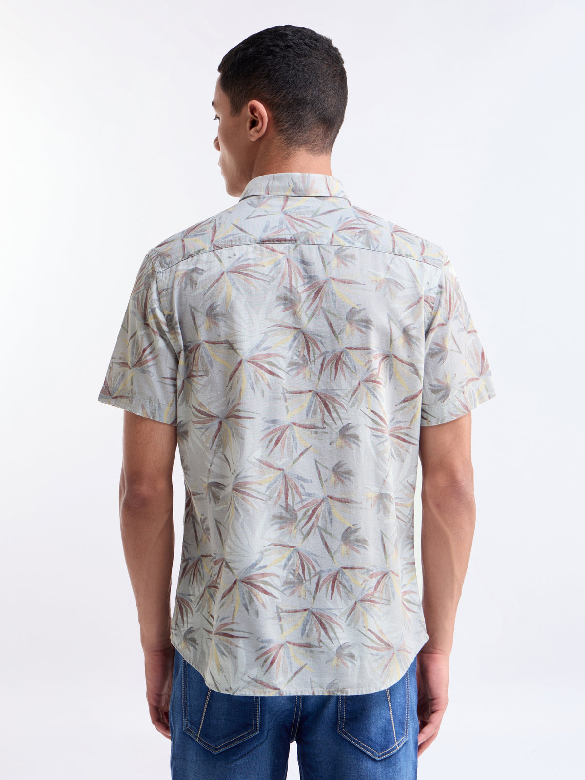 Light Grey Printed Regular Fit Shirt - Light Grey t4option_0