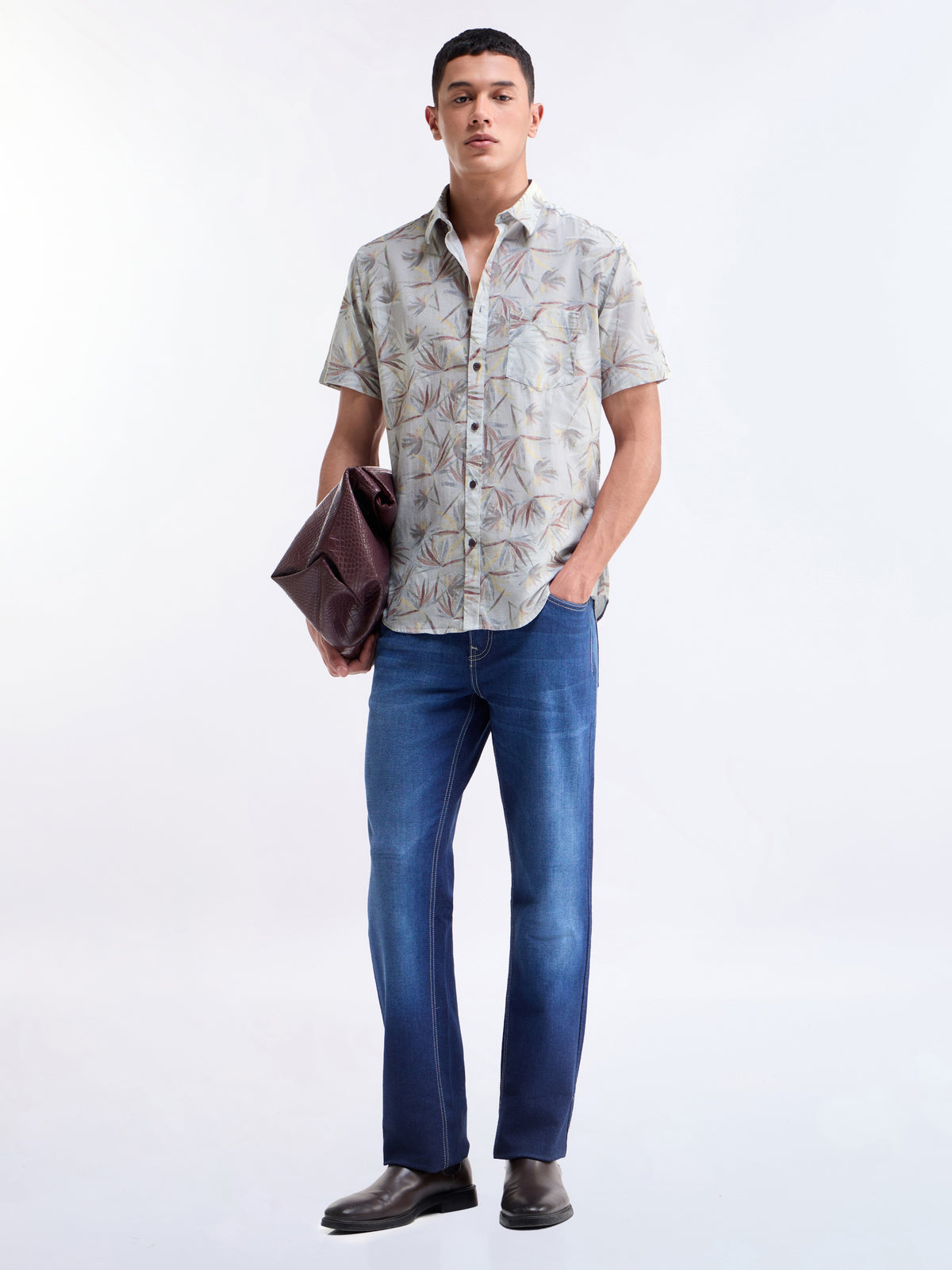 Light Grey Printed Regular Fit Shirt - Light Grey t4option_0