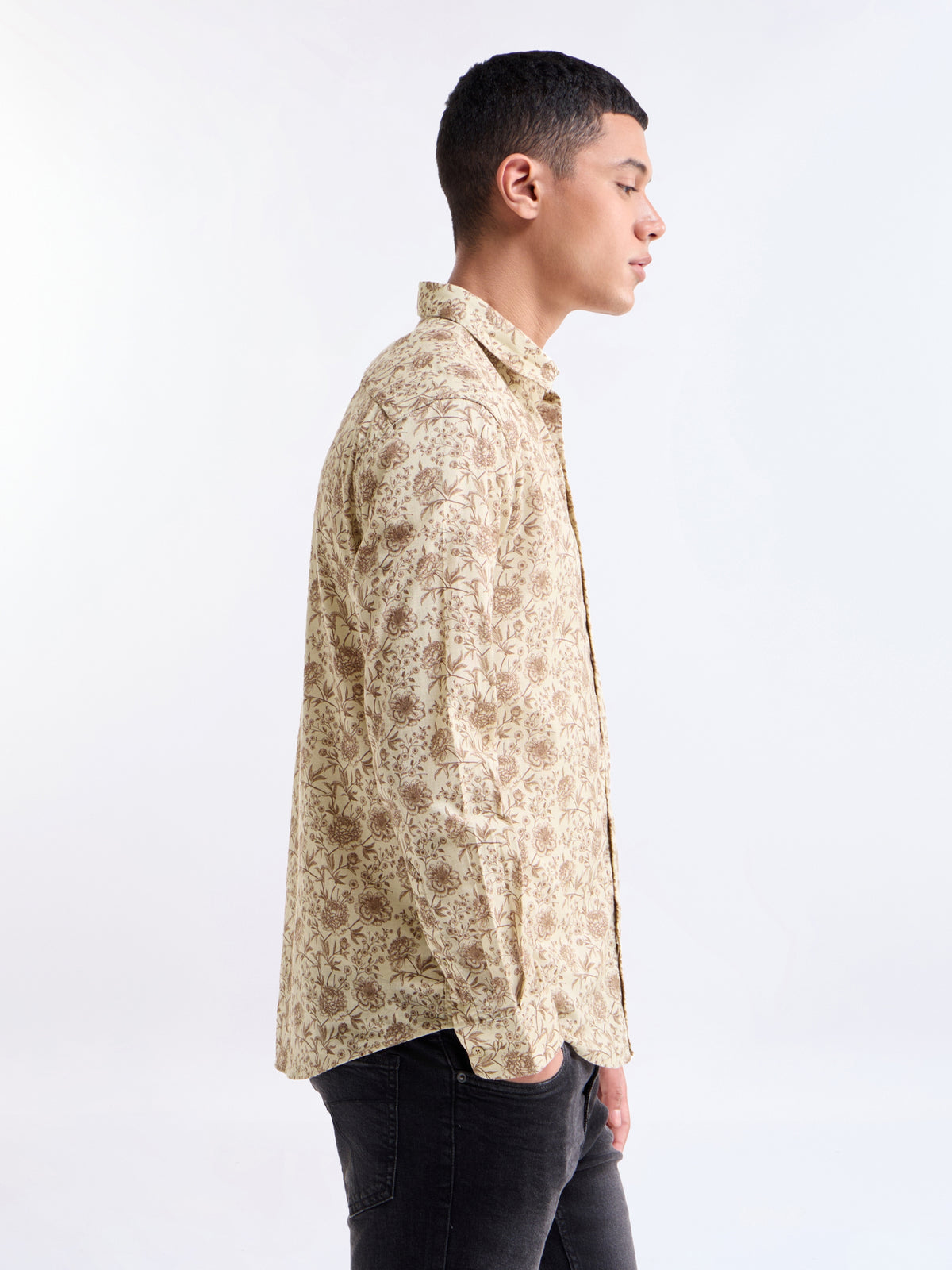 Ecru Printed Regular Fit Shirt - Ecru t4option_0