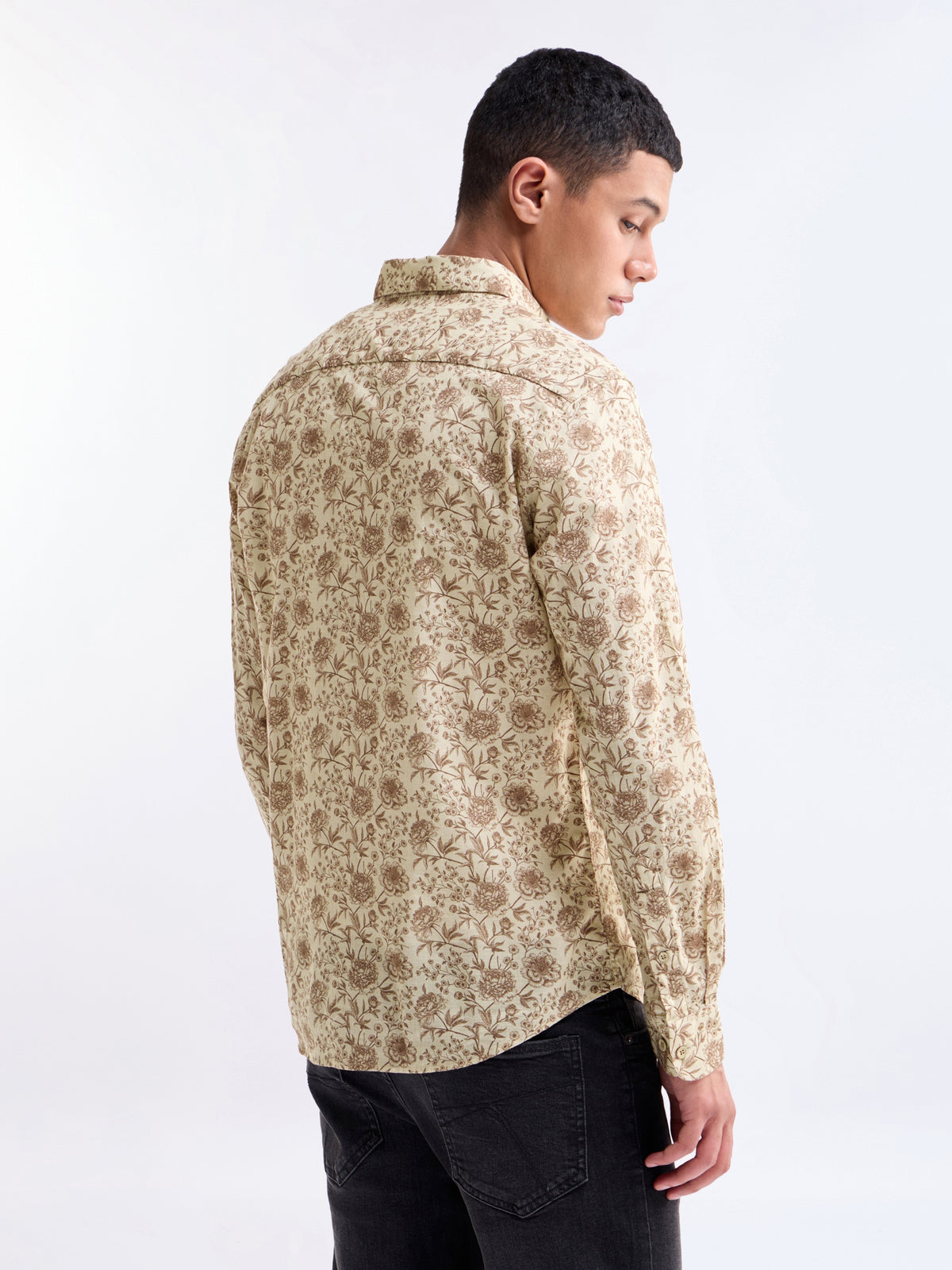 Ecru Printed Regular Fit Shirt - Ecru t4option_0
